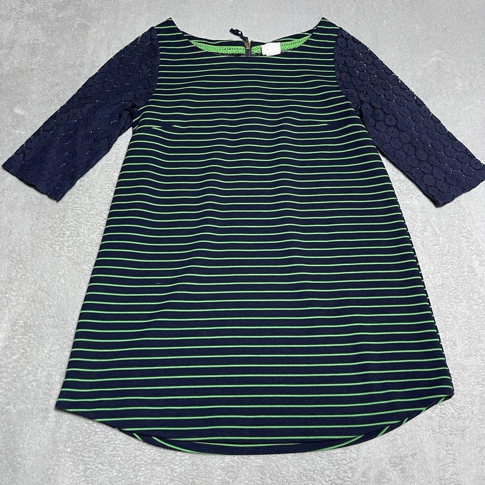 Anthropologie Postmark Top Womens Small Green Blue Striped Tunic Lace‎ Sleeve